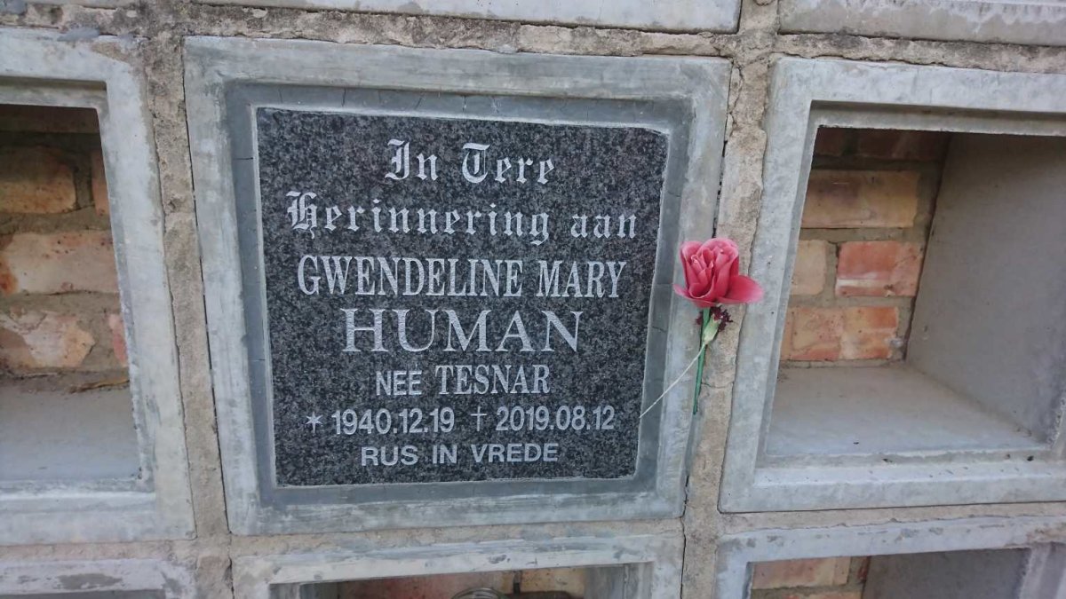 HUMAN Gwendeline Mary nee TESNAR 1940-2019