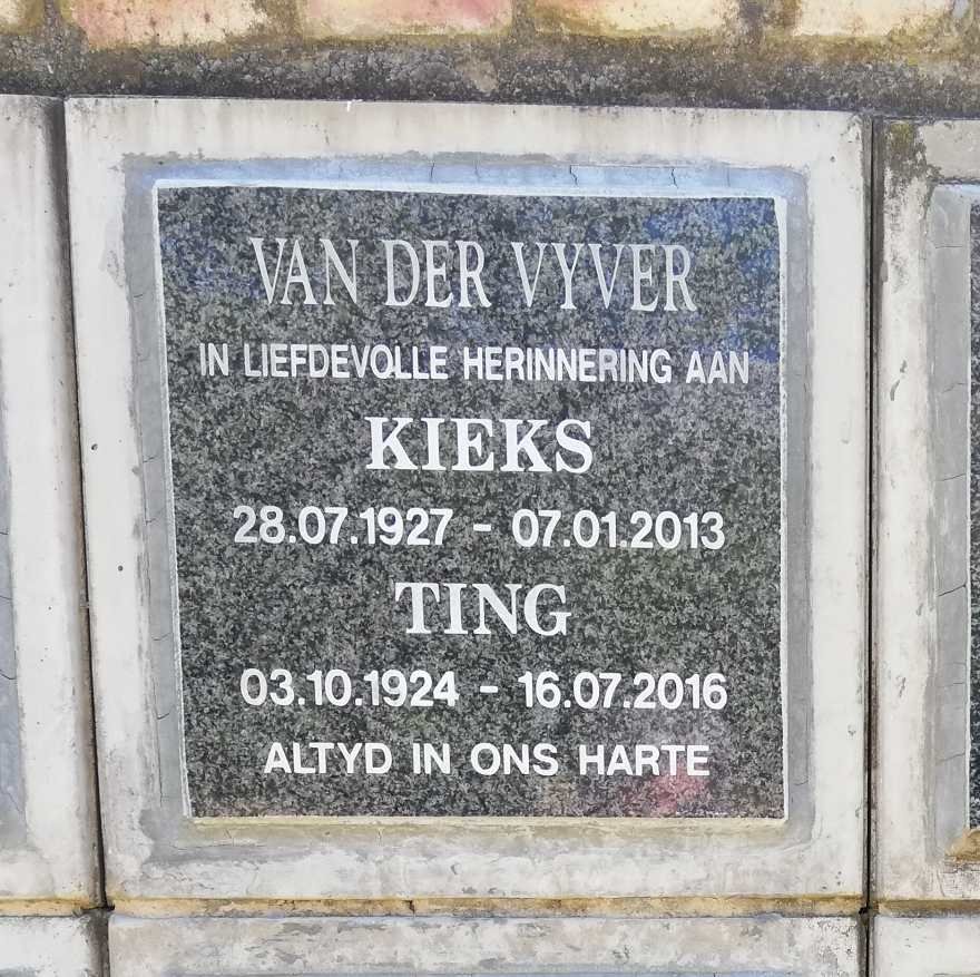 VYVER Kieks, van der 1927-2013 &amp; Ting 1924-2016