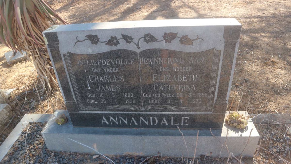ANNANDALE Charles James 1889-1958 &amp; Elizabeth Catherina DU PREEZ 1898-1973