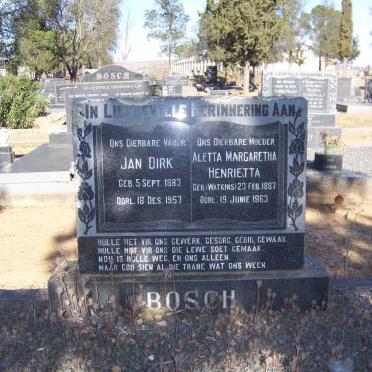 BOSCH Jan Dirk 1883-1957 &amp; Aletta Margaretha Henrietta WATKINS 1887-1963