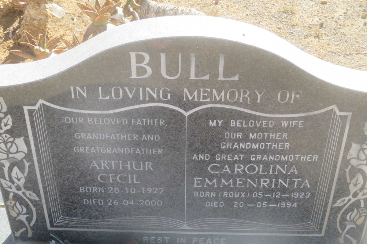BULL Arthur Cecil 1922-2000 &amp; Carolina Emmenrinta ROUX 1923-1994