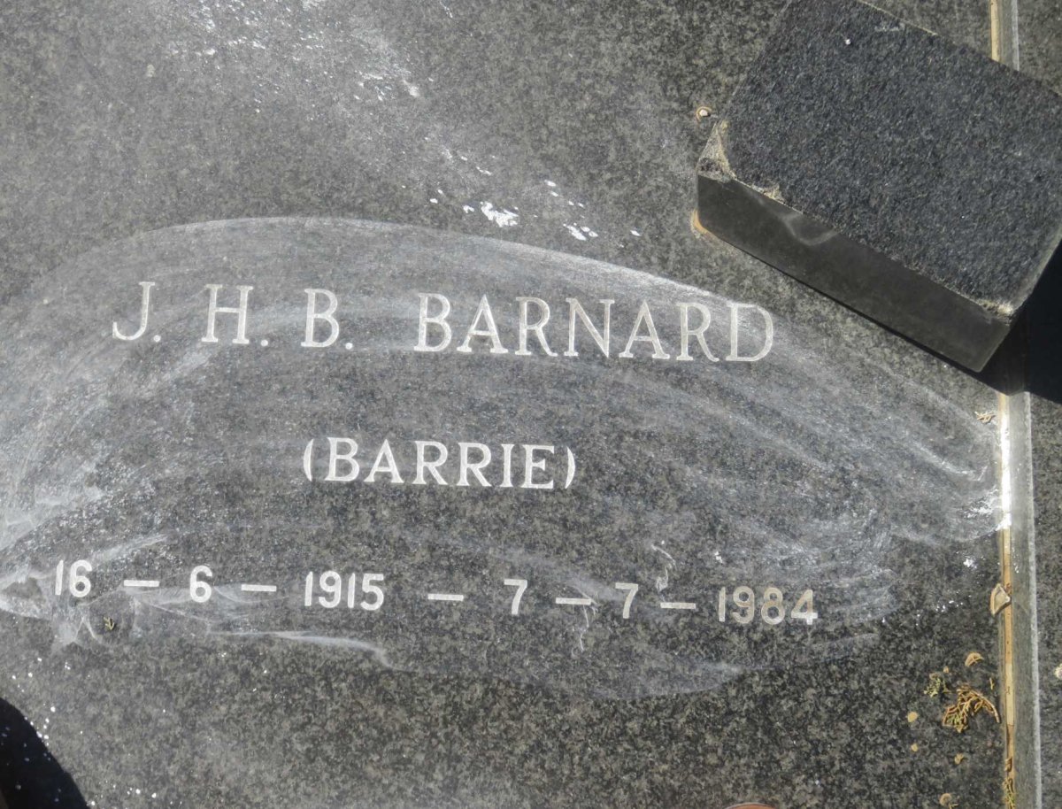 BARNARD J.H.B. 1915-1984 &amp; Ruth DE BEER 1918-1998