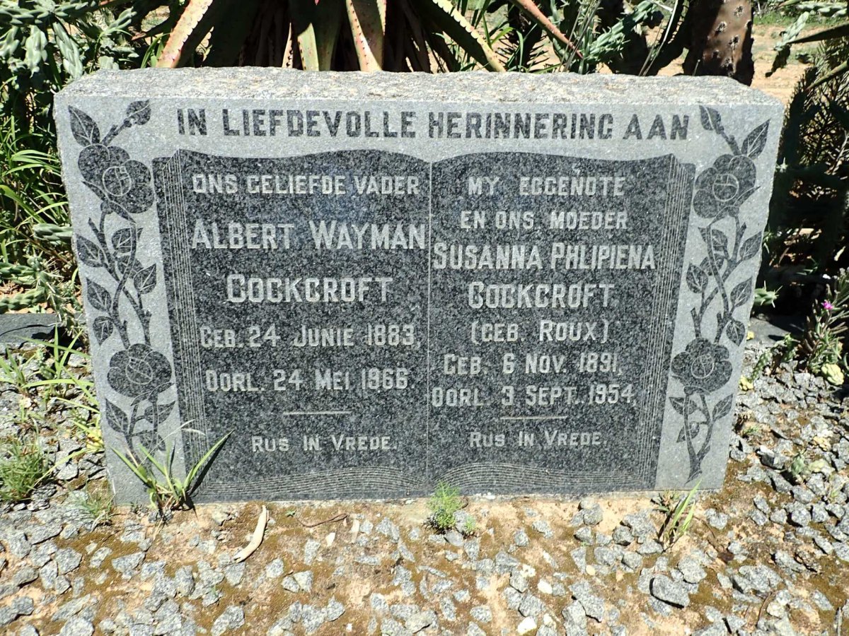 COCKCROFT Albert Wayman 1883-1966 &amp; Susanna Phlipiena ROUX 1891-1954
