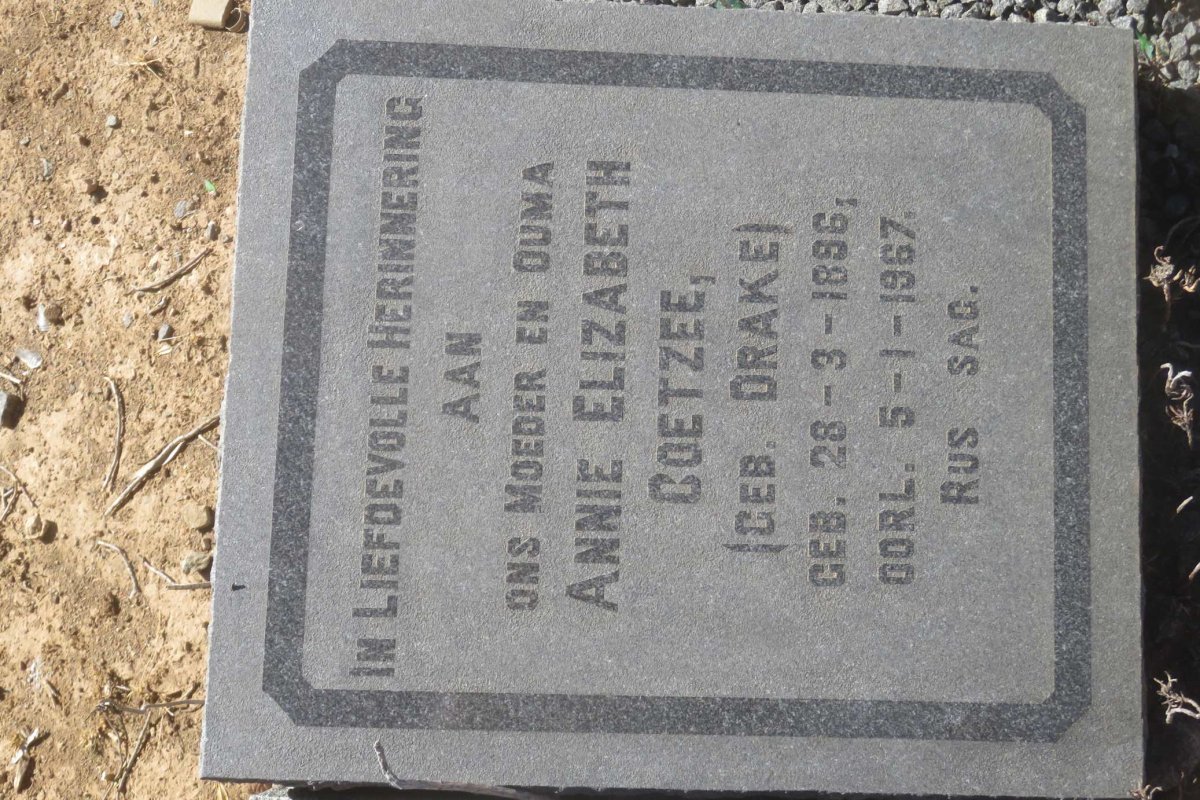 COETZEE Jasper Alwyn Francois 1889-1954 &amp; Annie Elizabeth DRAKE 1896-1967