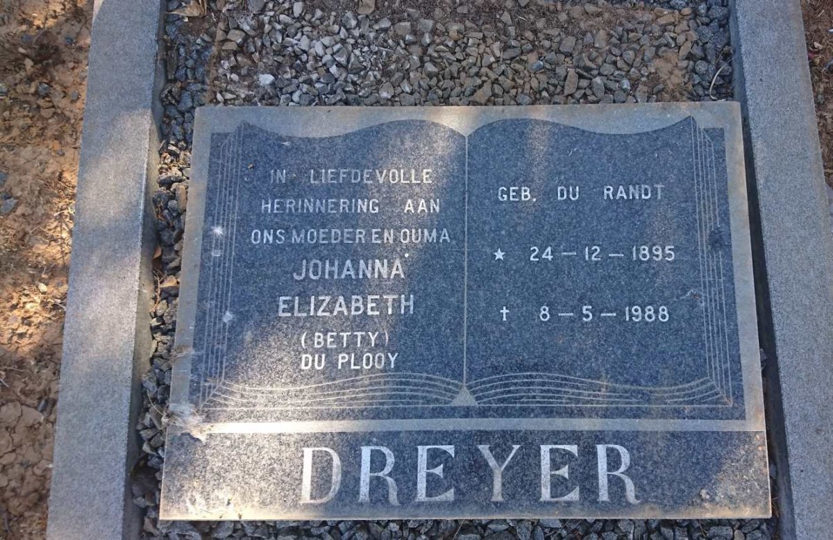 DREYER Johanna Elizabeth nee DU PLOOY 1895-1988
