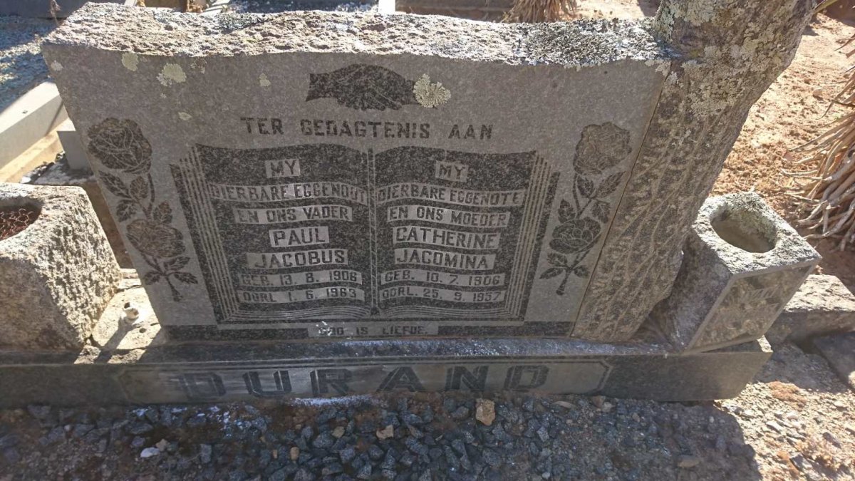 DURAND Paul Jacobus 1906-1963 &amp; Catherine Jacomina 1906-1957