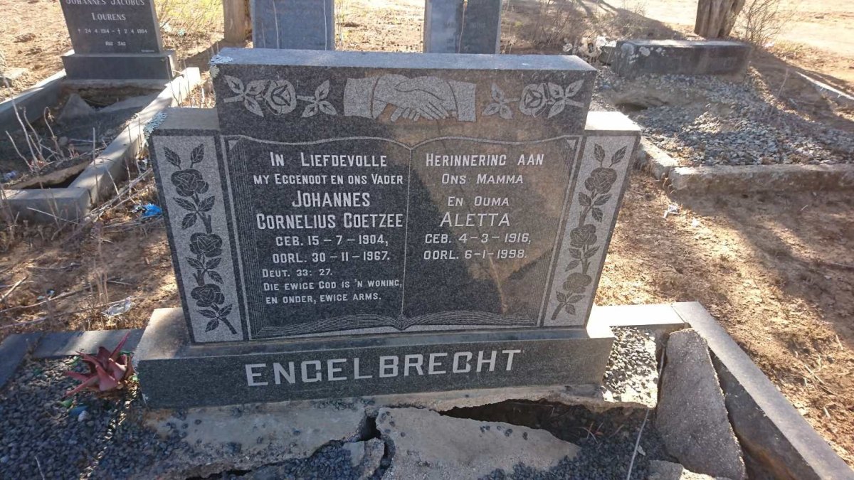 ENGELBRECHT Johannes Cornelius Coetzee 1904-1967 &amp; Aletta 1916-1998