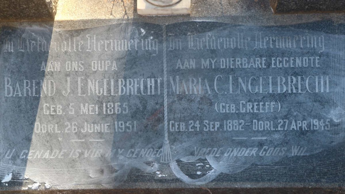 ENGELBRECHT Barend J. 1865-1951 &amp; Maria C. GREEFF 1882-1945