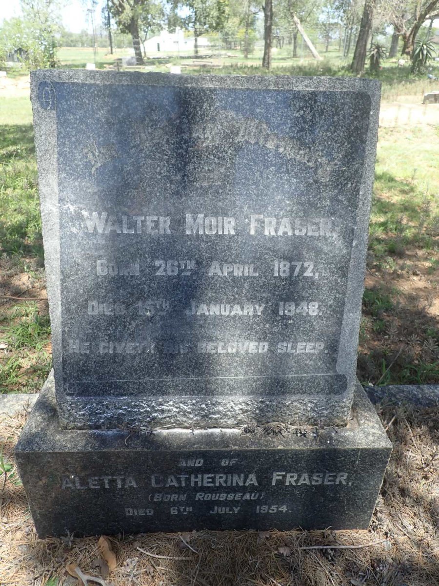 FRASER Walter Moir 1872-1948 &amp; Aletta Catharina ROUSSEAU -1954