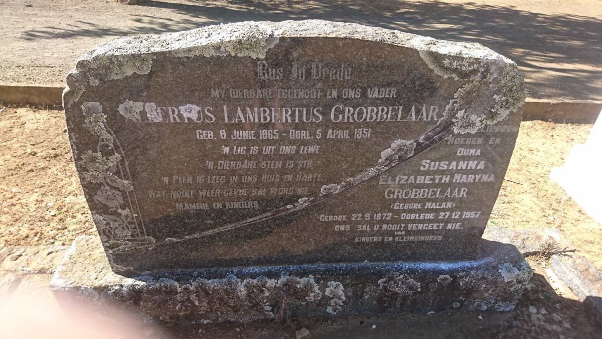 GROBBELAAR Albertus Lambertus 1865-1951 &amp; Susanna Elizabeth Maryna MALAN 1872-1957