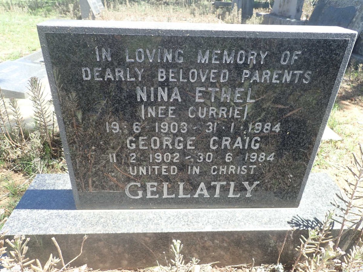 GELLATLY George Craig 1902-1984 &amp; Nina Ethel CURRIE 1903-1984