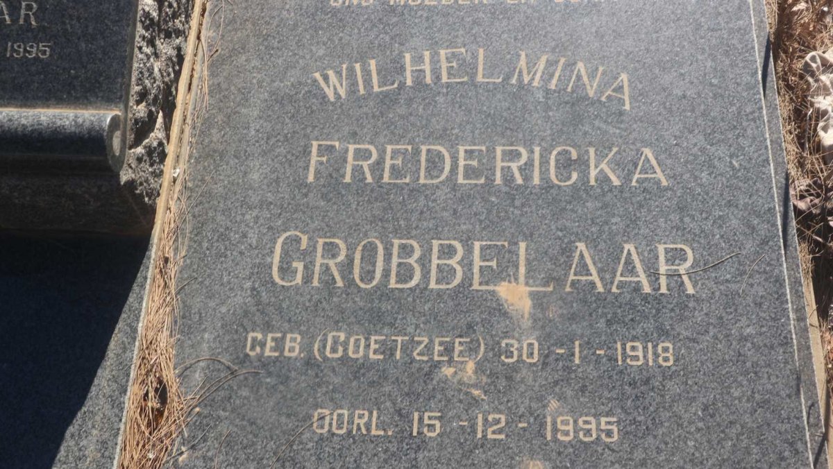 GROBBELAAR Wilhelmina Fredericka nee COETZEE 1918-1995