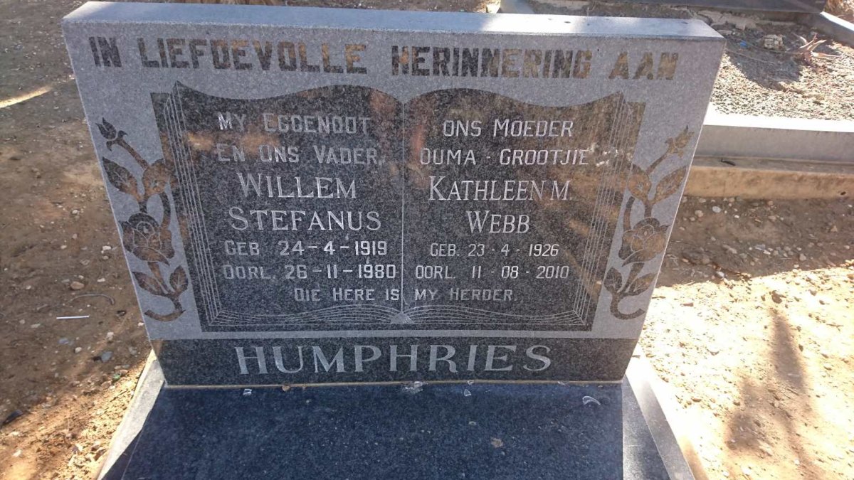 HUMPHRIES Willem Stefanus 1919-1980 &amp; Kathleen M. WEBB 1926-2010