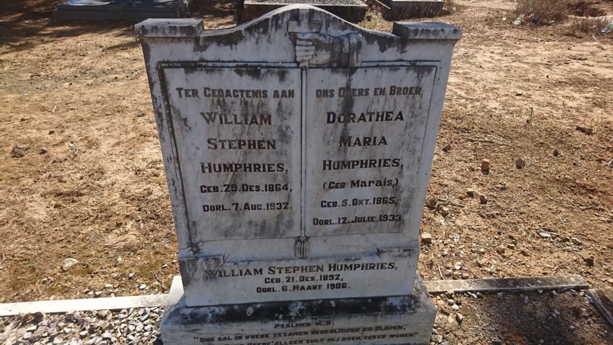 HUMPHRIES William Stephen 1864-1932 &amp; Dorathea Maria MARAIS 1865-1933 :: HUMPHRIES William Stephen 1892-1906
