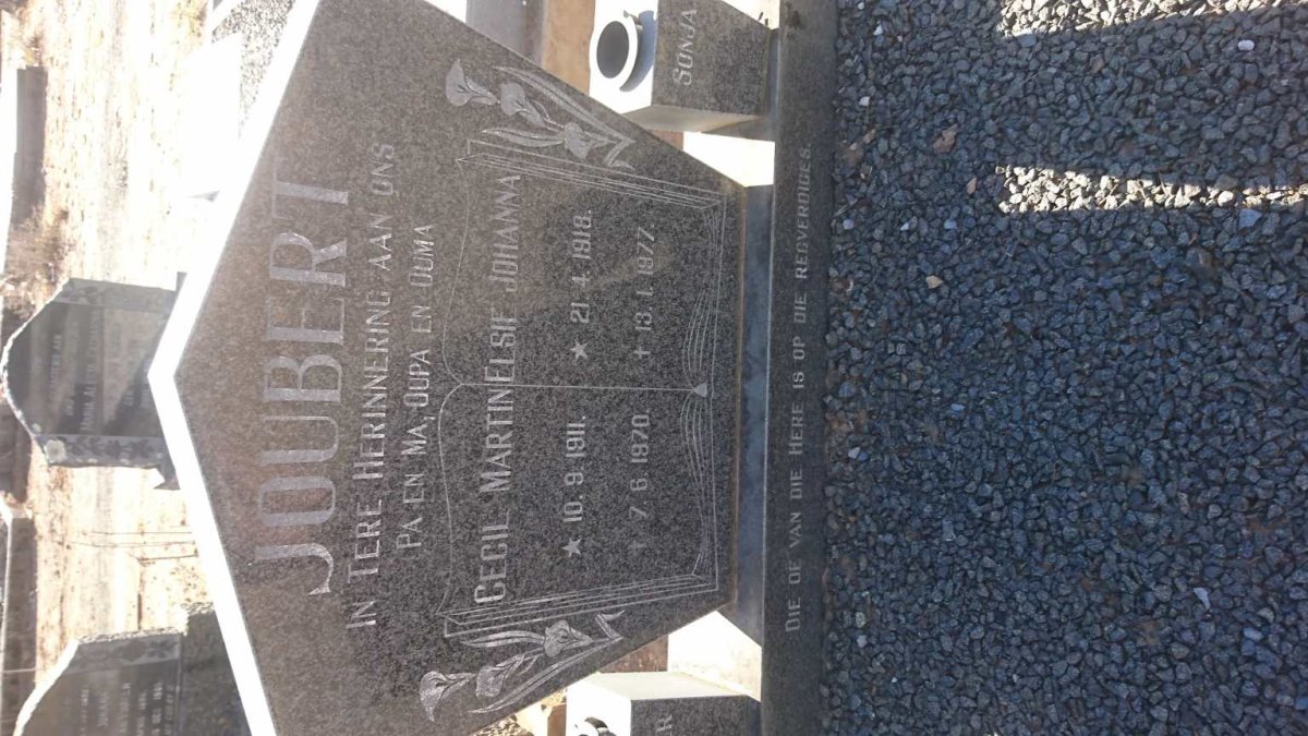JOUBERT Cecil Martin 1911-1970 &amp; Elsie Johanna 1918-1977