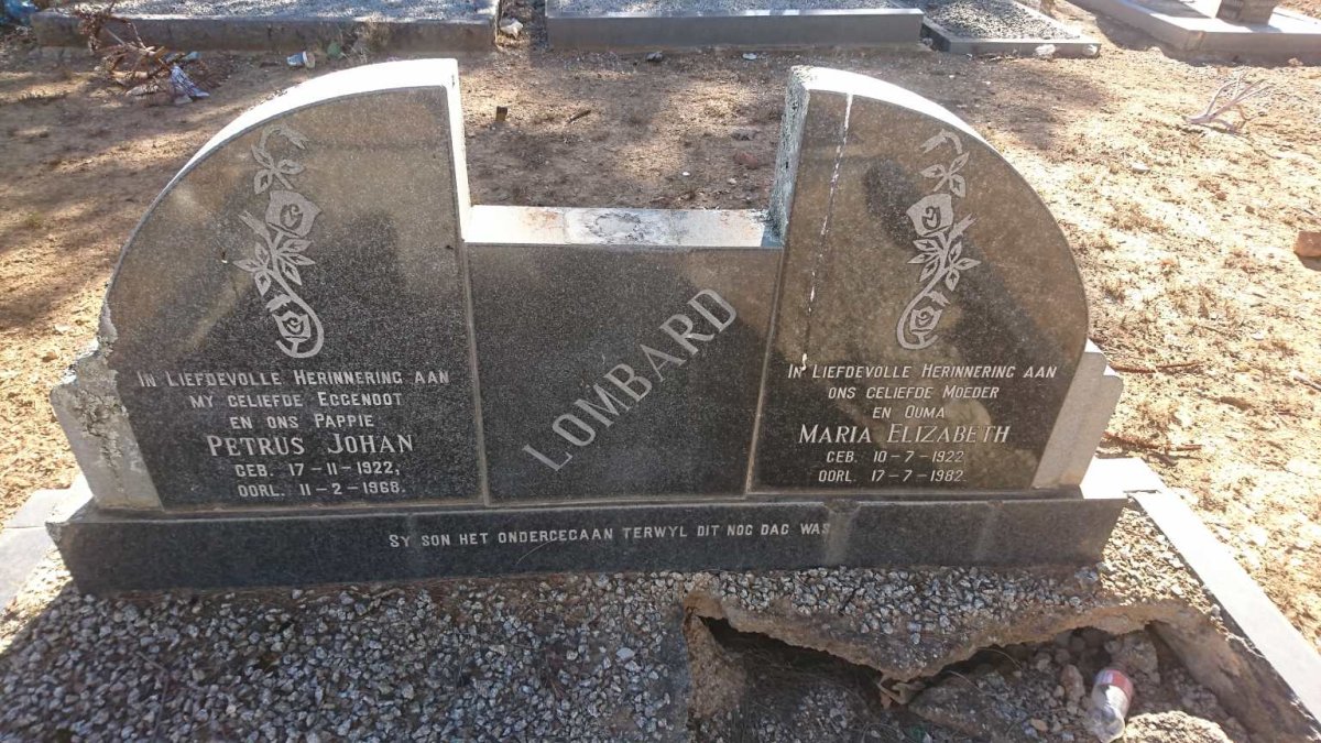 LOMBARD Petrus Johan 1922-1968 &amp; Maria Elizabeth 1922-1982
