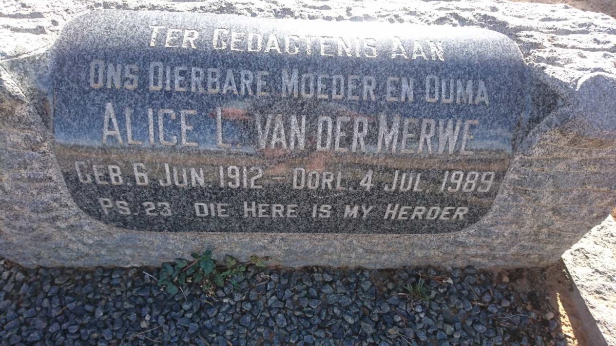MERWE Alice L., van der 1912-1989