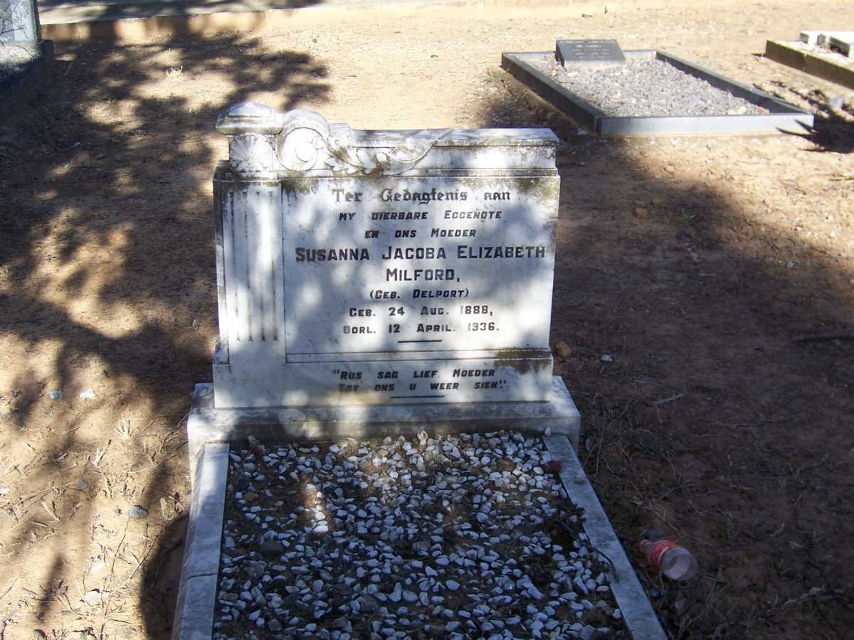 MILFORD Susanna Jacoba Elizabeth nee DELPORT 1888-1936