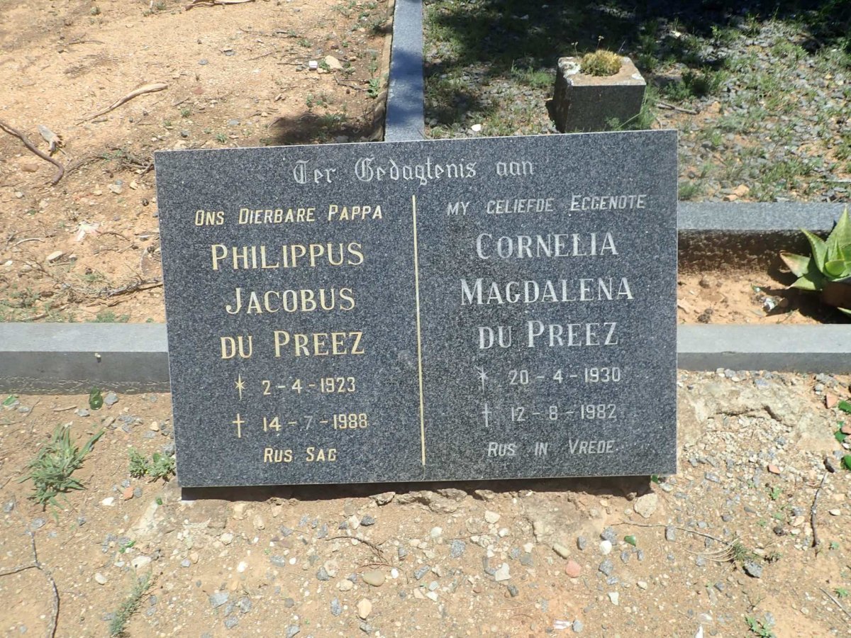 PREEZ Philippus Jacobus, du 1923-1988 &amp; Cornelia Magdalena 1930-1982