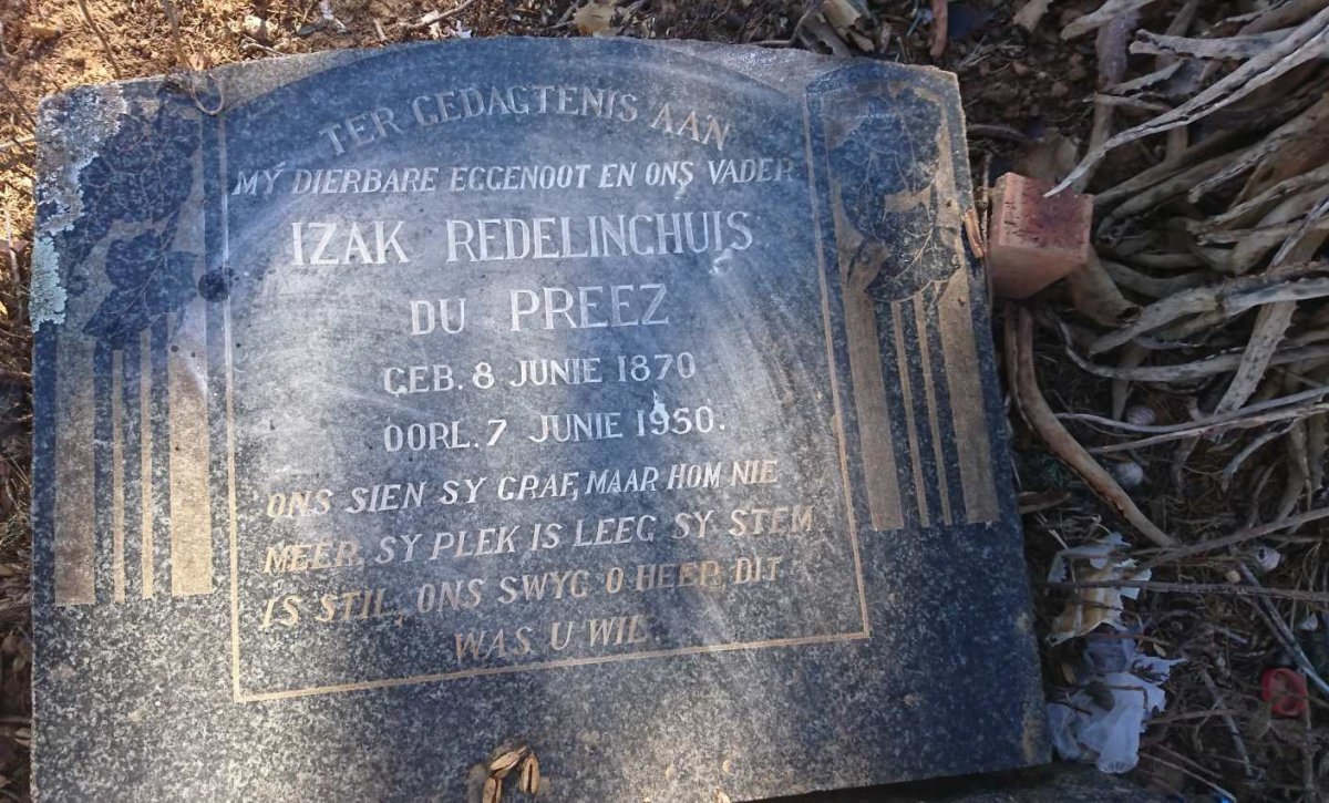 PREEZ Izak Redelinghuis, du 1870-1950