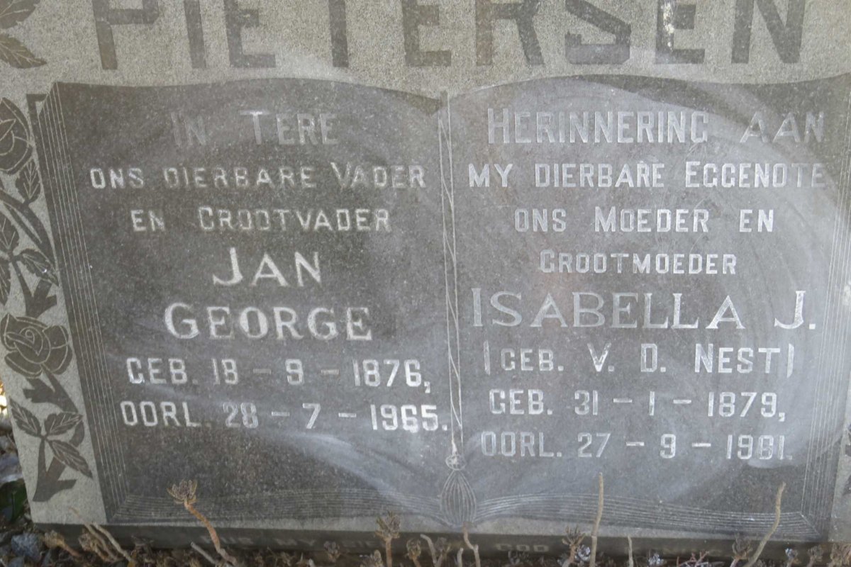 PIETERSEN Jan George 1876-1965 &amp; Isabella J. V.D. NEST 1879-1961