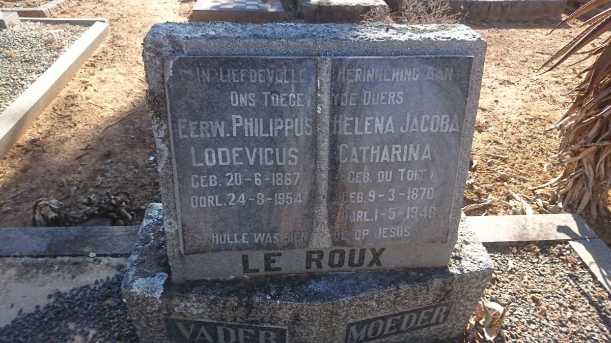 ROUX Philippus Lodevicus, le 1867-1954 &amp; Helena Jacoba Catharina DU TOIT 1870-1948