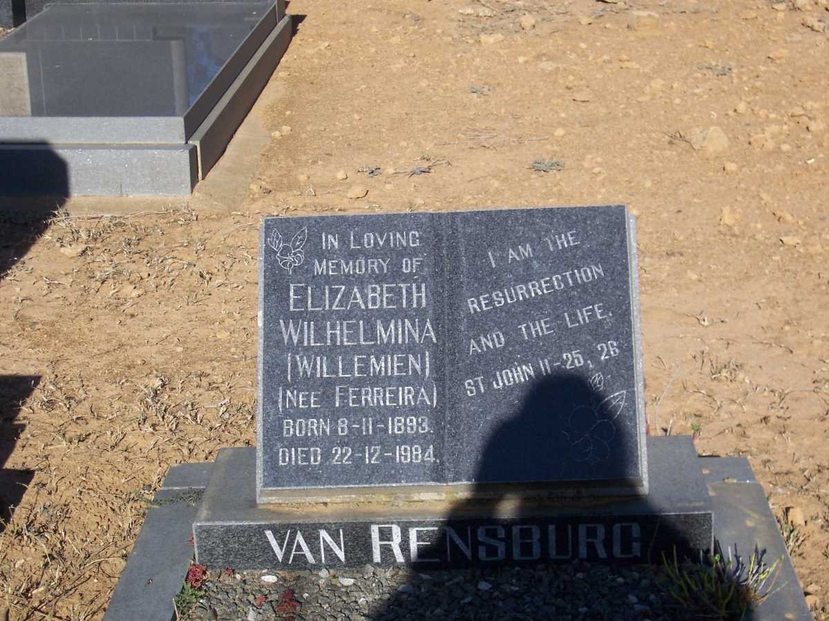 RENSBURG Elizabeth Wilhelmina, van nee FERREIRA 1893-1984