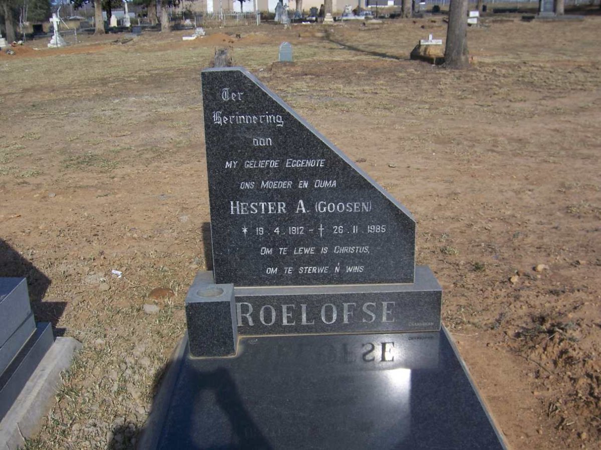 ROELOFSE Hester A. formerly GOOSEN 1912-1985