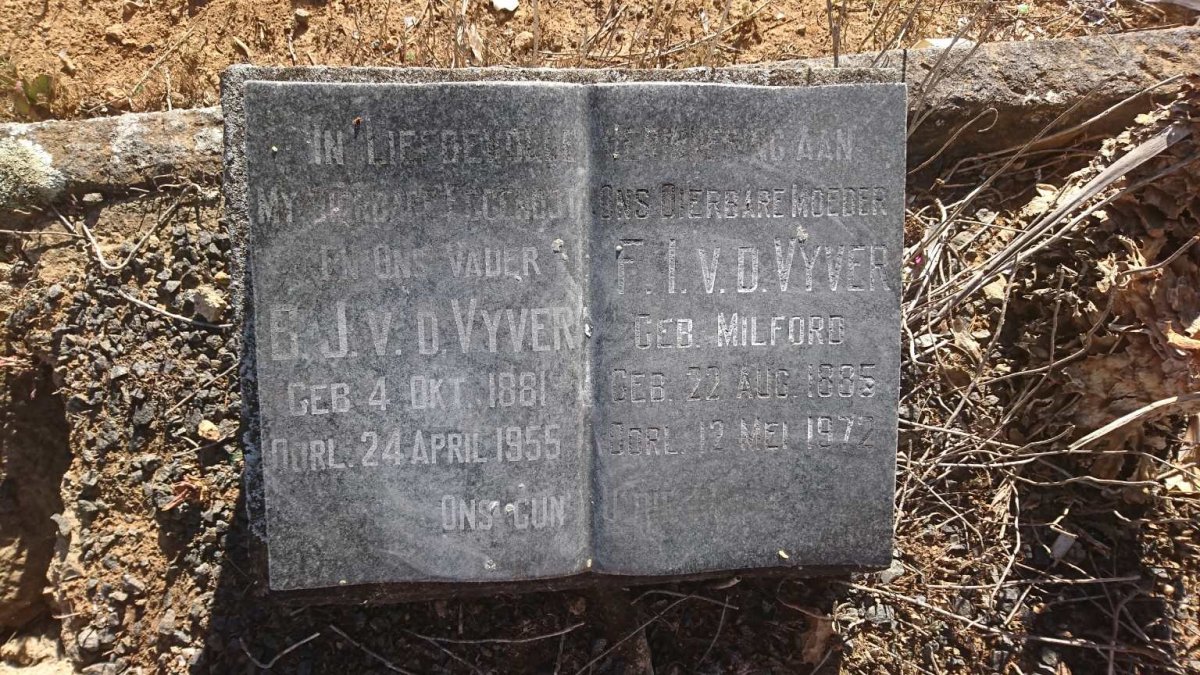 VYVER B.J., v.d. 1881-1955 &amp; F.I. MILFORD 1885-1972