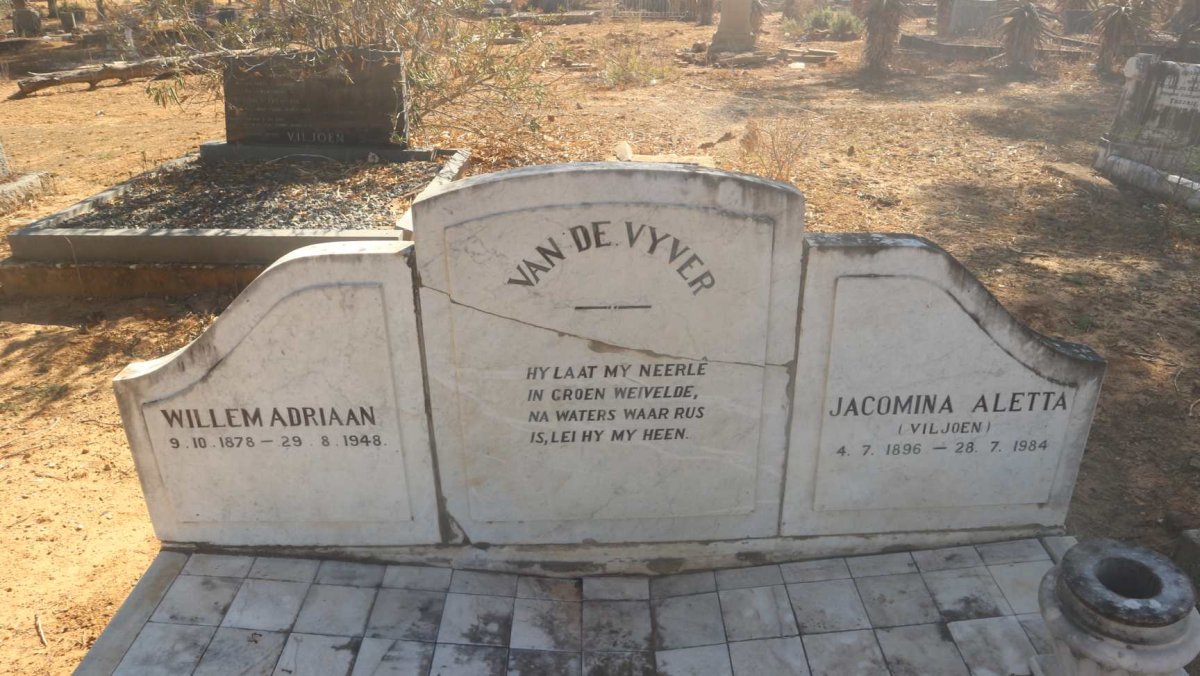 VYVER Willem Adriaan, van de 1878-1948 &amp; Jacomina Aletta VILJOEN 1896-1984