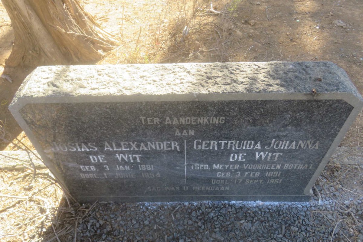 WIT Josias Alexander, de 1881-1954 &amp; Gertruida Johanna voorheen BOTHA nee MEYER 1891-1951