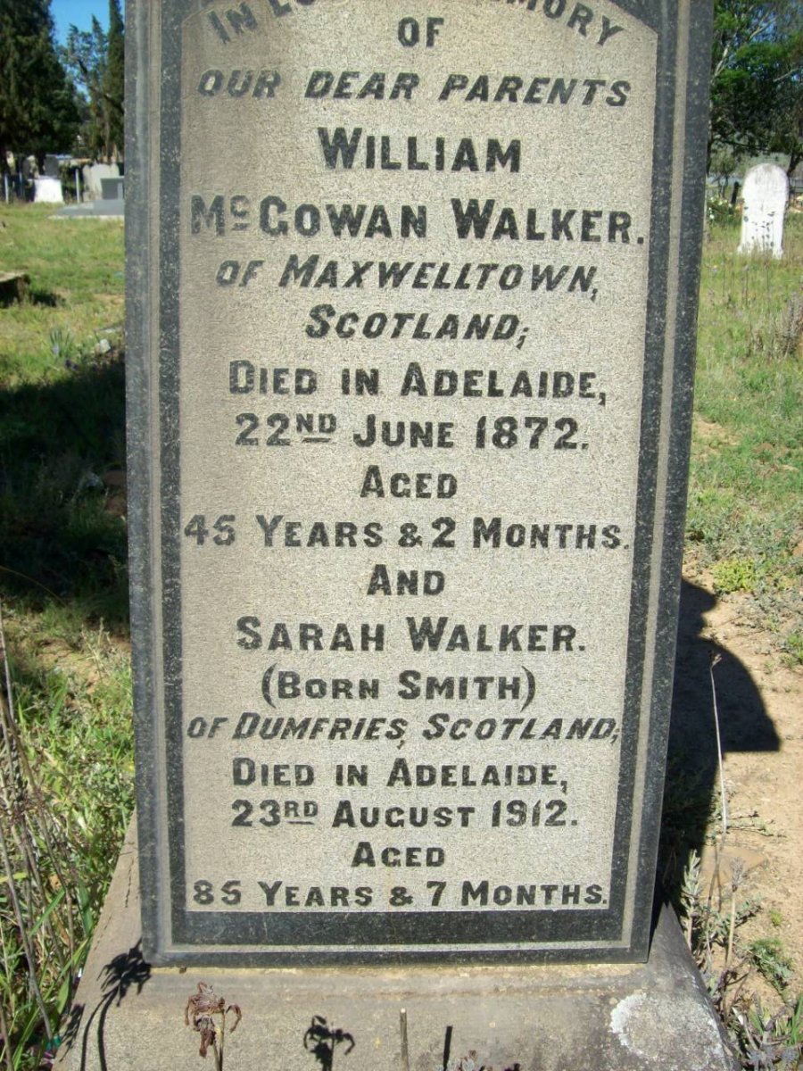 WALKER William McGowan -1872 &amp; Sarah SMITH -1912