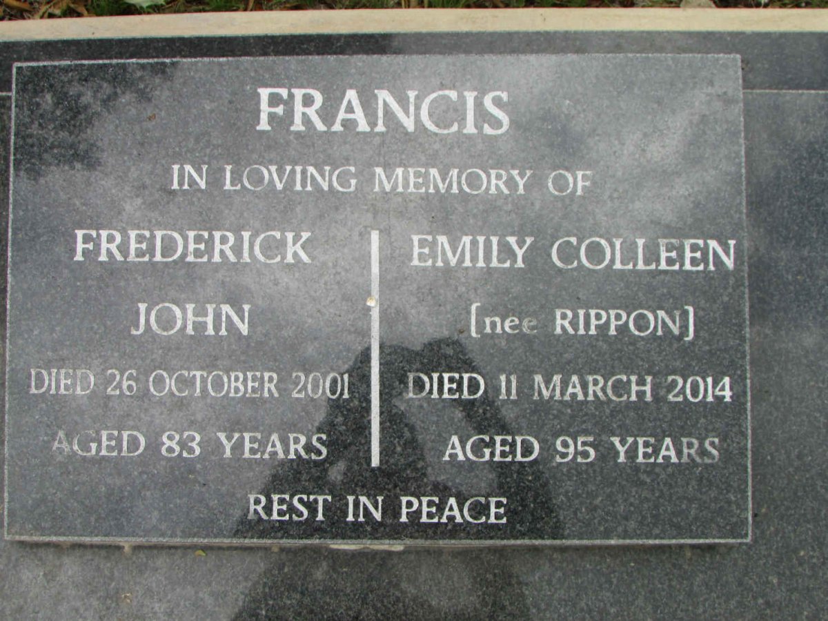 FRANCIS Frederick John -2001 &amp; Emily Colleen RIPPON -2014