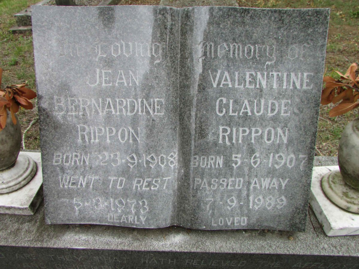 RIPPON Valentine Claude 1907-1989 &amp; Jean Bernardine 1908-1973