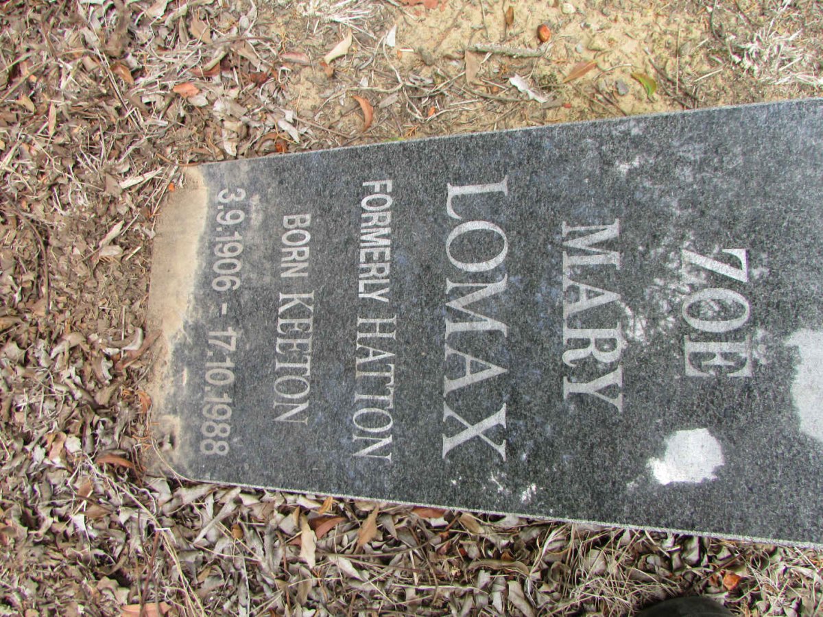 LOMAX Zoe Mary formerly HATTON nee KEETON 1906-1988