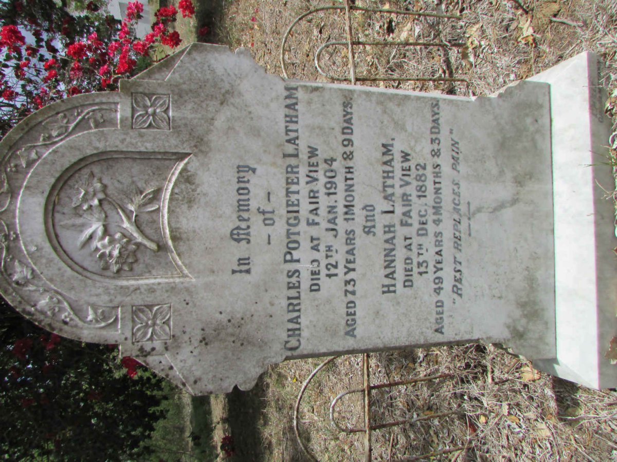 LATHAM Charles Potgieter -1904 &amp; Hannah -1882