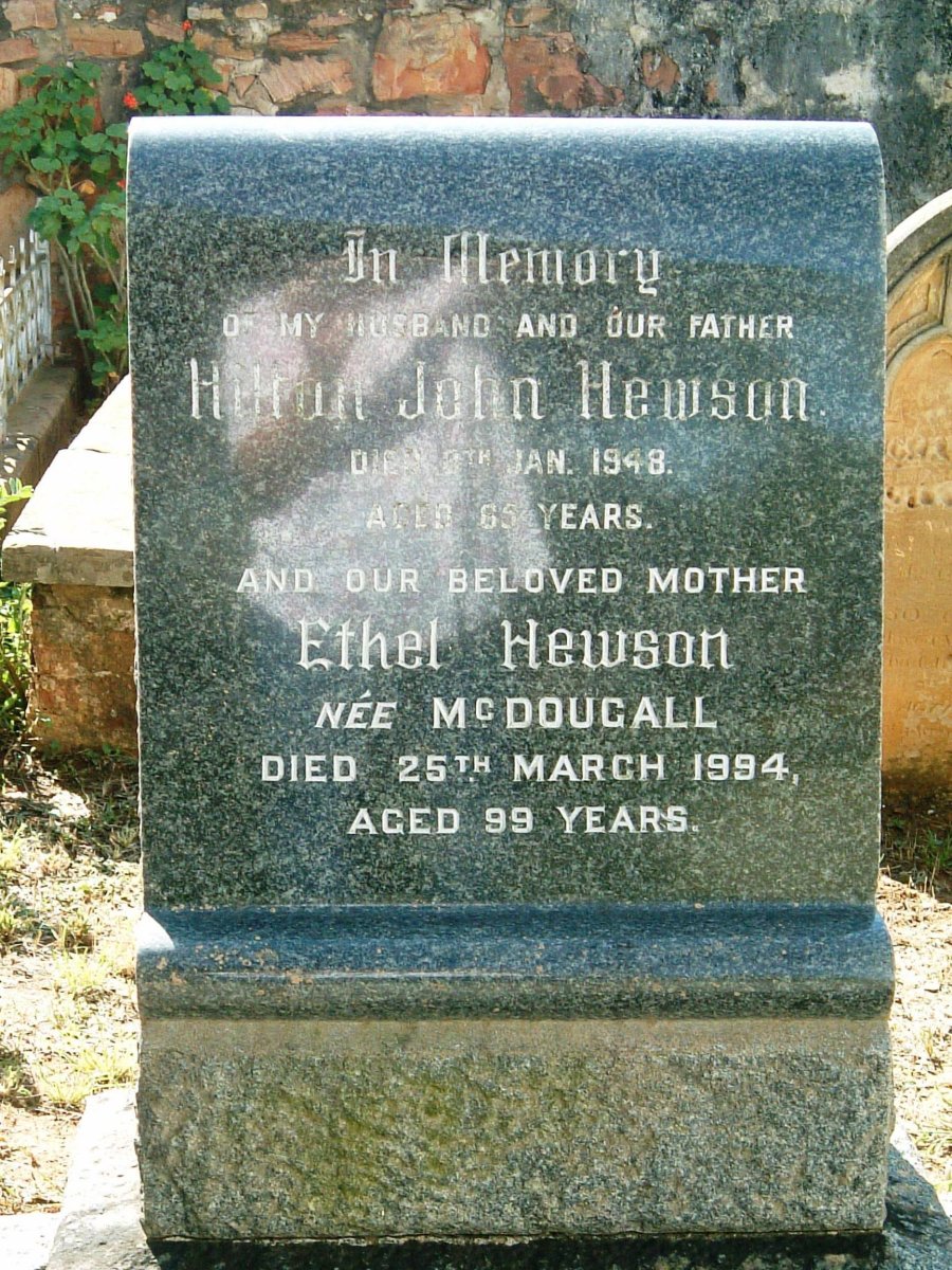 HEWSON Hilton John -1948 &amp; Ethel  MCDOUGALL -1994