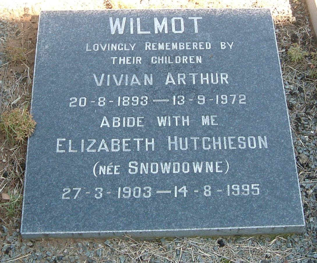 WILMOT Vivian Arthur 1893-1972 &amp; Elizabeth Hutchieson SNOWDOWNE 1903-1995