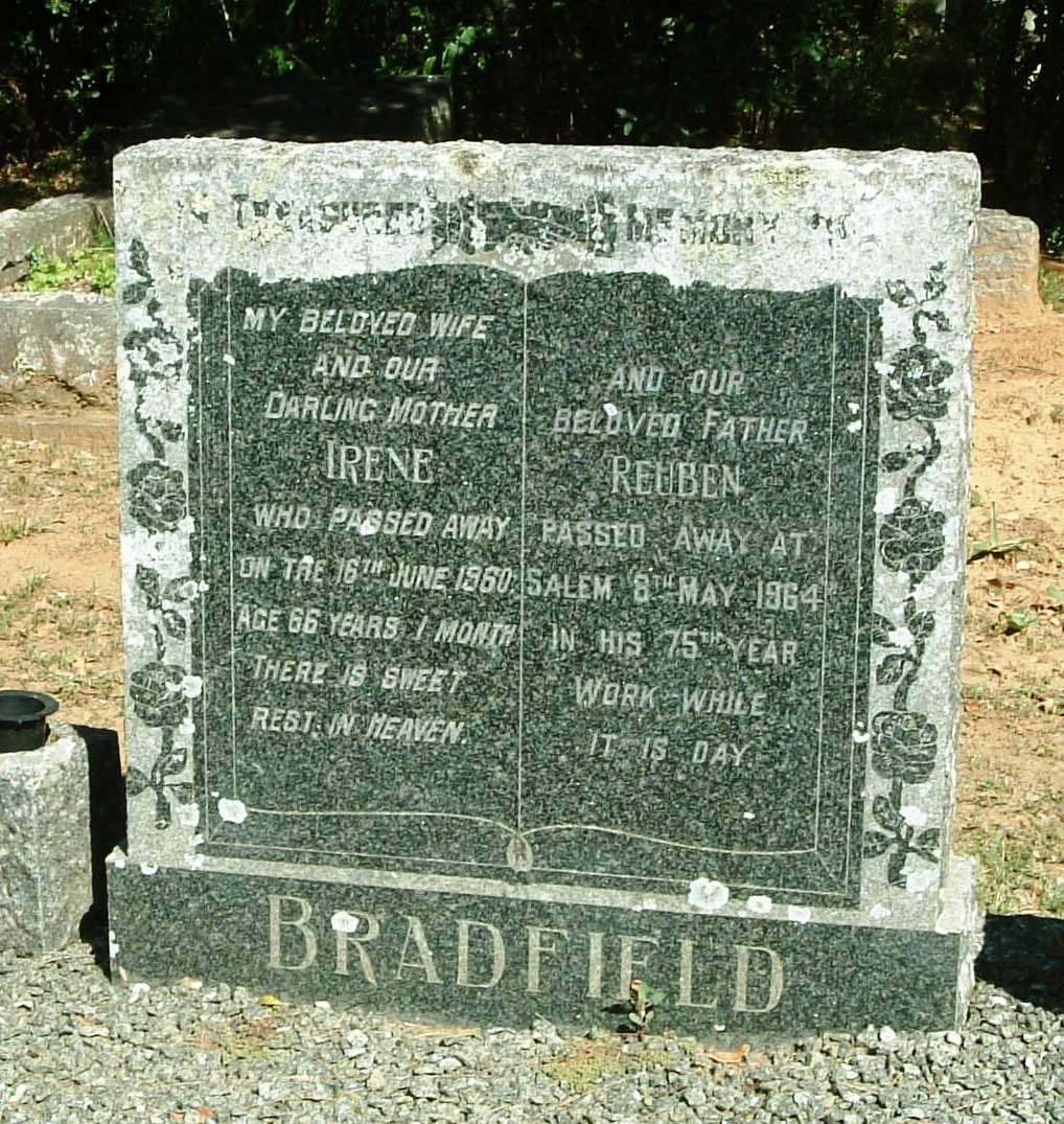 BRADFIELD Reuben -1964 &amp; Irene -1960