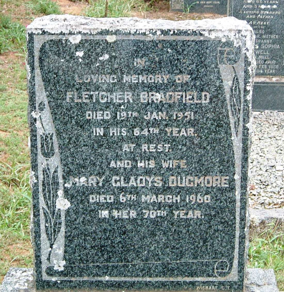 BRADFIELD Fletcher -1951 &amp; Mary Gladys DUGMORE -1960