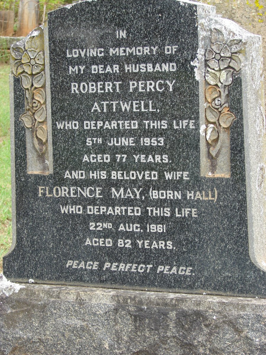ATTWELL Robert Percy -1953 &amp; Florence May HALL -1961