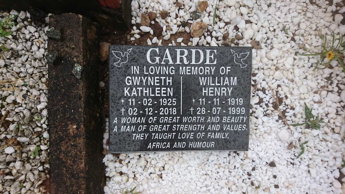 GARDE William Henry 1919-1999 &amp; Gwyneth Kathleen 1925-2018 :: VALLERY Dennise Sylvia nee WARD 1936-2017