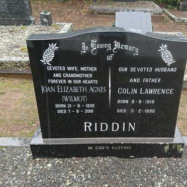 RIDDIN Colin Lawrence 1918-1996 &amp; Joan Elizabeth Agnes WILMOT 1930-2018