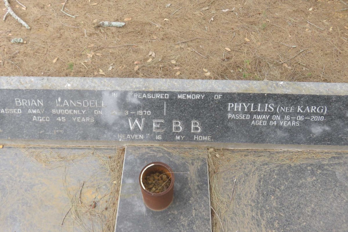 WEBB Brian Lansdell -1970 &amp; Phyllis KARG -2010