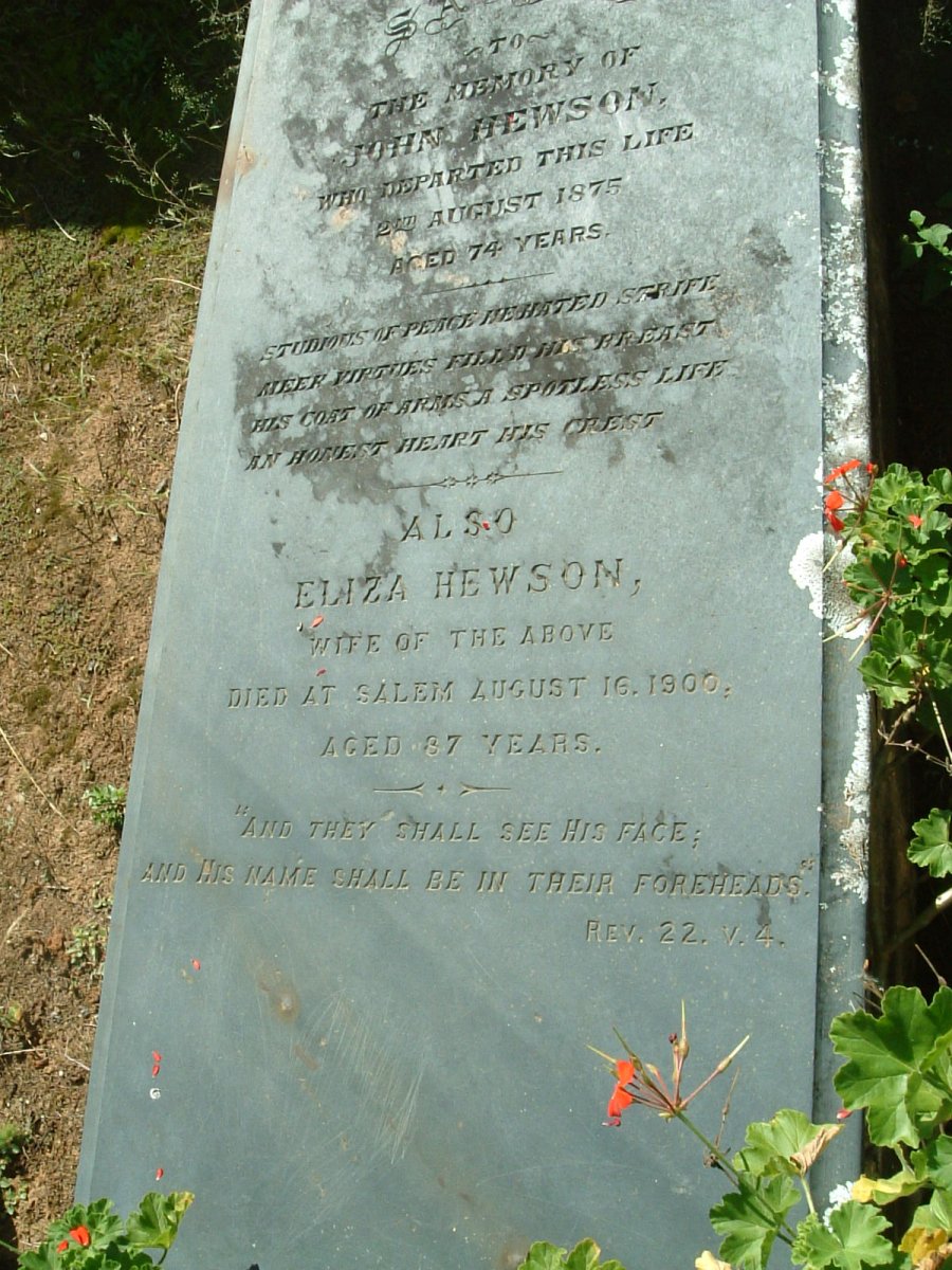 HEWSON John -1875 &amp; Eliza -1900