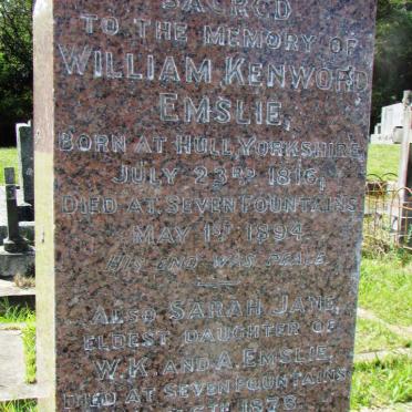 EMSLIE William Kenward 1816-1894 :: EMSLIE Sarah Jane -1878 :: EMSLIE Christopher