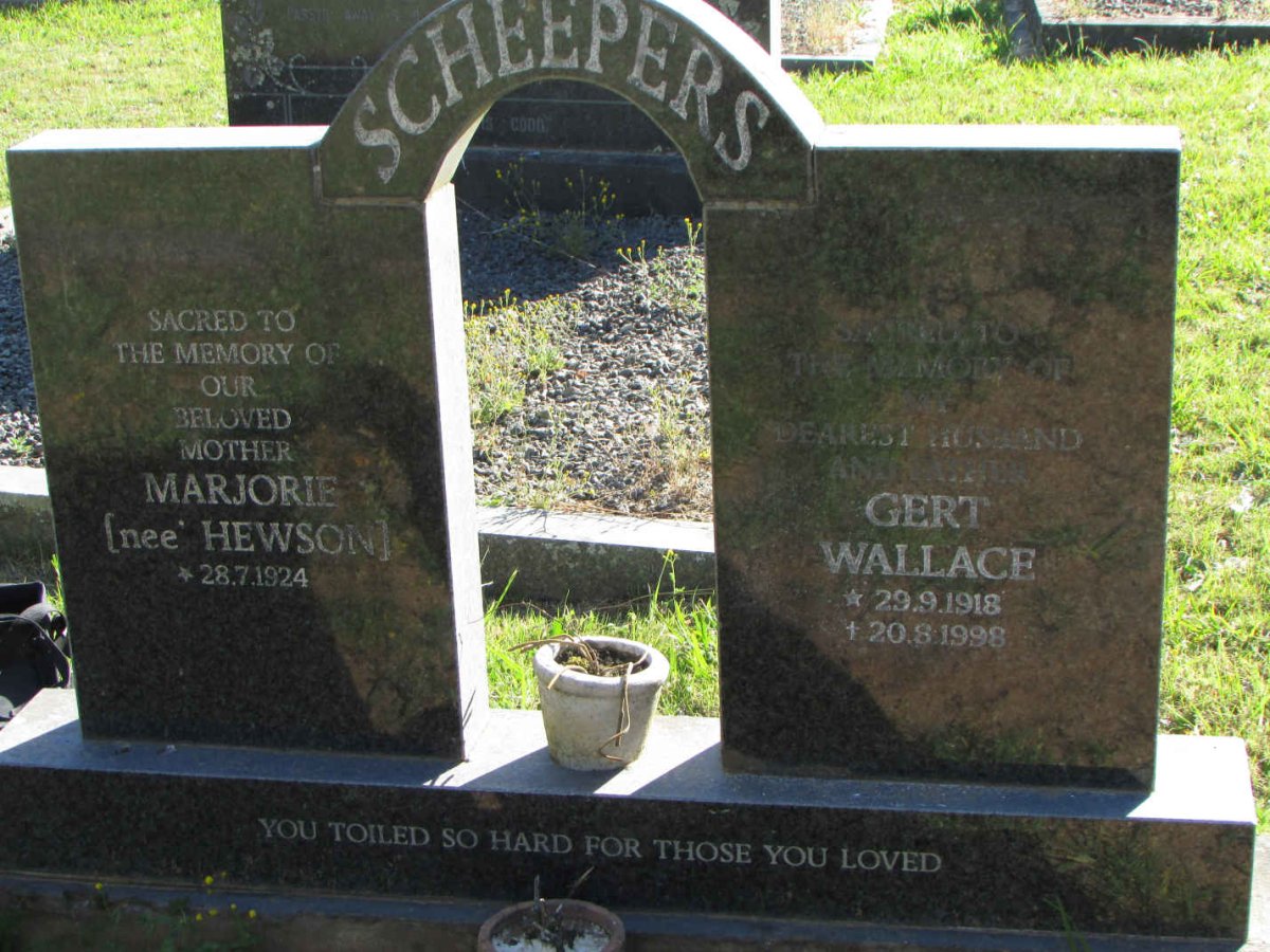 SCHEEPERS Gert Wallace 1918-1998 &amp; Marjorie HEWSON 1924-
