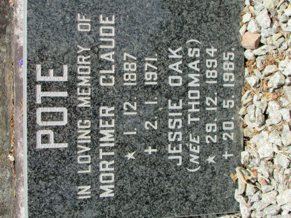 POTE Mortimer Claude 1887-1971 &amp; Jessie Oak THOMAS 1894-1985