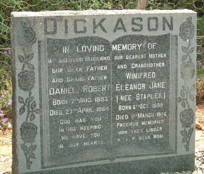 DICKASON Daniel Robert 1893-1964 :: DICKASON Winifred Eleanor Jane nee STAPLES 1899-1976
