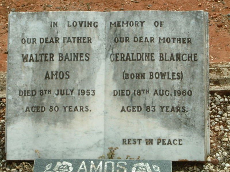 AMOS Walter Baines -1953 &amp; Geraldine Blanche BOWLES -1960